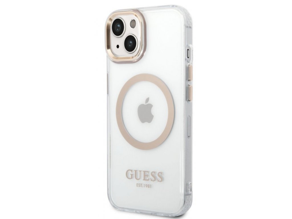 Guess Transparent MagSafe Kompatibilní Zadní Kryt pro iPhone 14 Gold