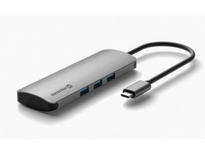 SWISSTEN USB-C hub 6-in-1 (USB-C, PD, 3x USB 3.0, SD, micro SD) hliníkové provedení