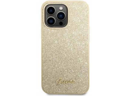 Guess PC:TPU Glitter Flakes Metal Logo Zadní Kryt pro iPhone 14 Pro Gold