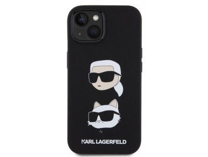 Karl Lagerfeld Liquid Silicone Karl and Choupette Heads Zadní Kryt pro iPhone 15 Black