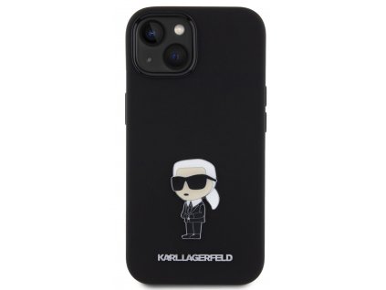 Karl Lagerfeld Liquid Silicone Metal Ikonik Zadní Kryt pro iPhone 15 Black