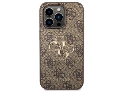 Guess PU 4G Metal Logo Zadní Kryt pro iPhone 15 Pro Brown