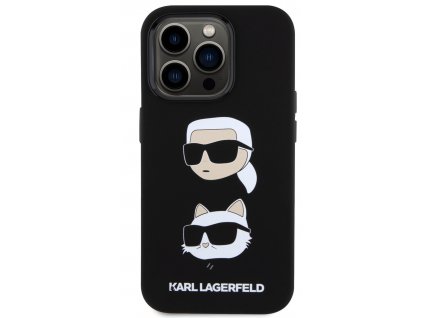 Karl Lagerfeld Liquid Silicone Karl and Choupette Heads Zadní Kryt pro iPhone 15 Pro Black