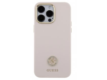 Guess Liquid Silicone 4G Strass Metal Logo Zadní Kryt pro iPhone 15 Pro Max Pink