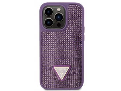 Guess Rhinestones Triangle Metal Logo Kryt pro iPhone 15 Pro Purple