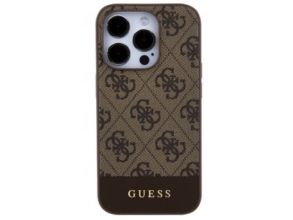 Guess PU 4G Stripe MagSafe Zadní Kryt pro iPhone 15 Pro Brown