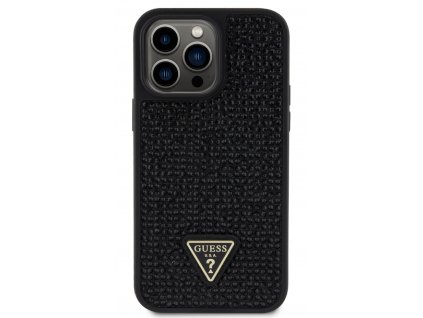 Guess Rhinestones Triangle Metal Logo Kryt pro iPhone 15 Pro Max Black