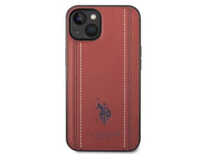 U.S. Polo PU Leather Stitched Lines Zadní Kryt pro iPhone 14 Plus Red