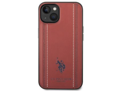 U.S. Polo PU Leather Stitched Lines Zadní Kryt pro iPhone 14 Red