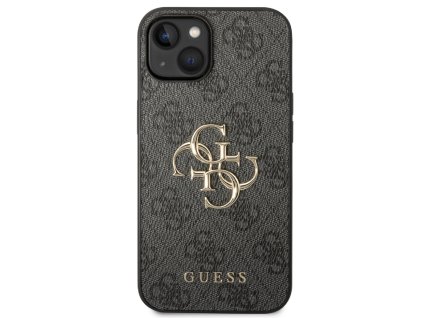 Guess PU 4G Metal Logo Zadní Kryt pro iPhone 15 Grey