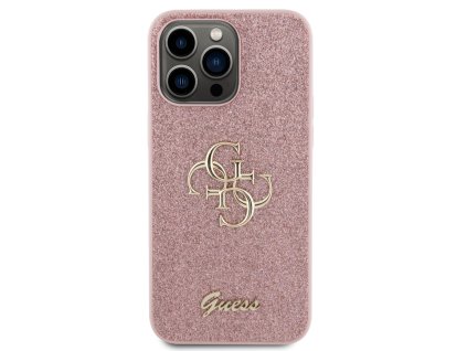 Guess PU Fixed Glitter 4G Metal Logo Zadní Kryt pro iPhone 15 Pro Max Pink