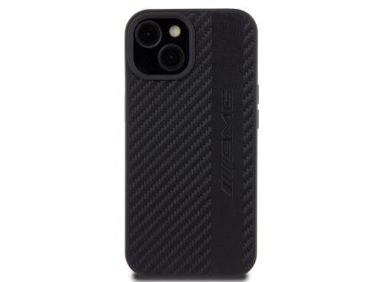 AMG PC:TPU Carbon Effect and Leather Stripe Magsafe Zadní Kryt pro iPhone 15 Black