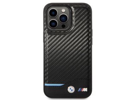 BMW M PU Carbon Blue Line Zadní Kryt pro iPhone 14 Pro Max Black
