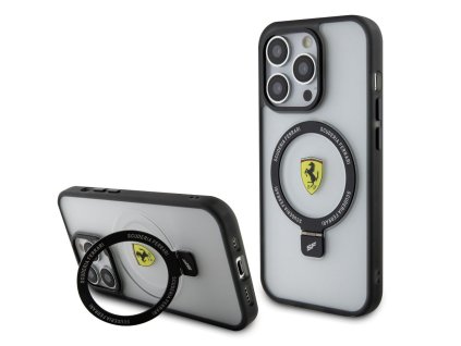 Ferrari Ring Stand MagSafe Zadní Kryt pro iPhone 15 Pro Transparent:Black Outline