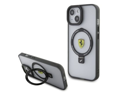 Ferrari Ring Stand MagSafe Zadní Kryt pro iPhone 15 Transparent:Black Outline