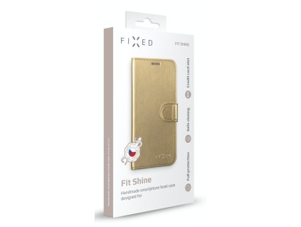 Pouzdro na mobil flipové FIXED FIT Shine na Apple iPhone X/Xs zlaté