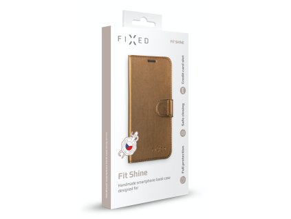 Pouzdro na mobil flipové FIXED FIT Shine na Apple iPhone XR bronzové