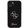 Guess PU Fixed Glitter 4G Metal Logo Zadní Kryt pro iPhone 15 Black1