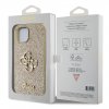 Guess PU Fixed Glitter 4G Metal Logo Zadní Kryt pro iPhone 15 Gold2
