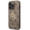 Guess PU 4G Metal Logo Zadní Kryt pro iPhone 15 Pro Brown1