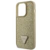Guess Rhinestones Triangle Metal Logo Kryt pro iPhone 15 Pro Gold2
