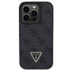 Guess PU 4G Strass Triangle Metal Logo Zadní Kryt pro iPhone 15 Pro Black