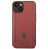 U.S. Polo PU Leather Stitched Lines Zadní Kryt pro iPhone 14 Red