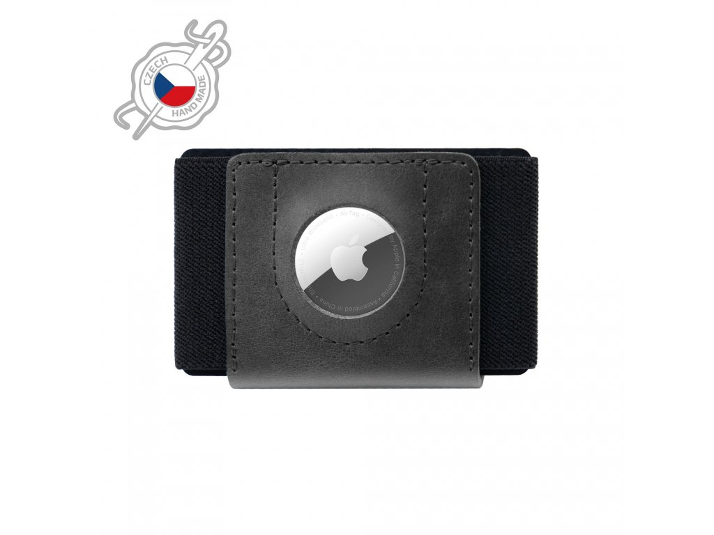 Kožená peněženka FIXED Tiny Wallet for AirTag z pravé hovězí kůže, černá
