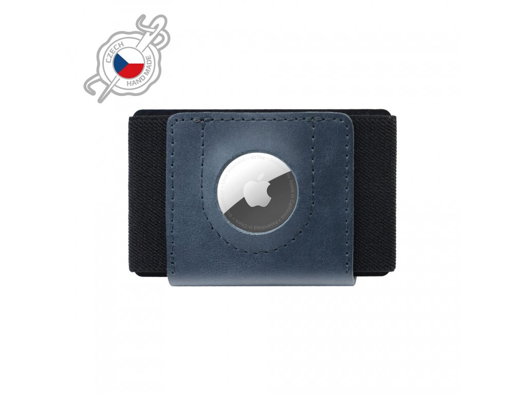 Kožená peněženka FIXED Tiny Wallet for AirTag z pravé hovězí kůže, modrá
