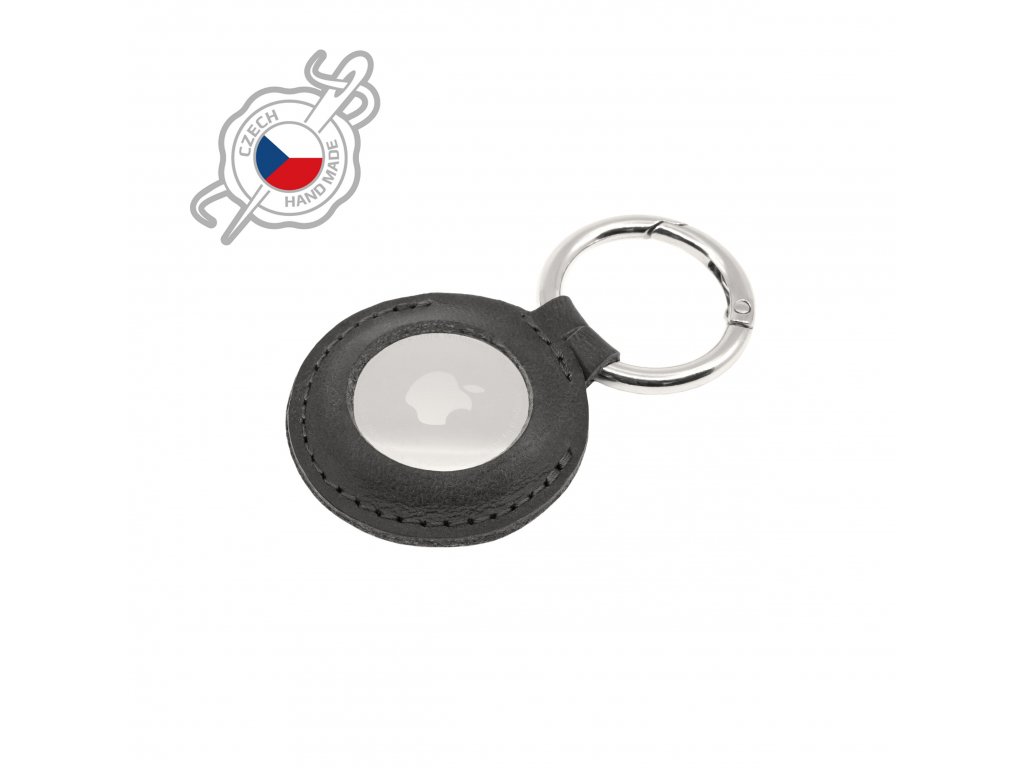 Pouzdro FIXED Case for AirTag z pravé hovězí kůže s karabinou, černé