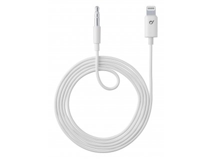 Audio kábel Cellularline Aux Music Cable, konektory Ligtning + 3,5 mm jack, MFI certifikácia, biely
