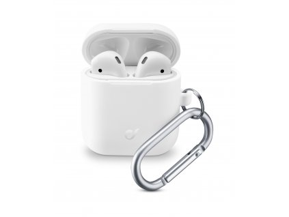 Ochranný kryt s karabínou Cellularline Bounce pre Apple AirPods 1 & 2, biely