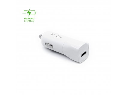 Nabíjačka do auta FIXED s výstupom USB-C a podporou PD, 18 W, biela