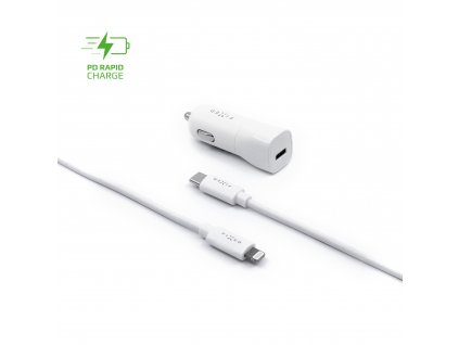 Set autonabíječky FIXED s USB-C výstupem a USB-C/Lightning kabelu, podpora PD, 1 metr, MFI, 18W, bílý