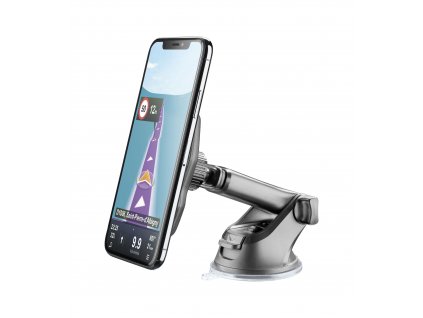 Magnetický držiak s prísavkou a bezdrôtovým nabíjaním Cellularline MAG4 Pilot Force Wireless, čierny