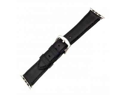 Kožený remienok FIXED Berkeley pre Apple Watch 42/44/45/46/49 mm so striebornou sponou, veľkosť L, čierny