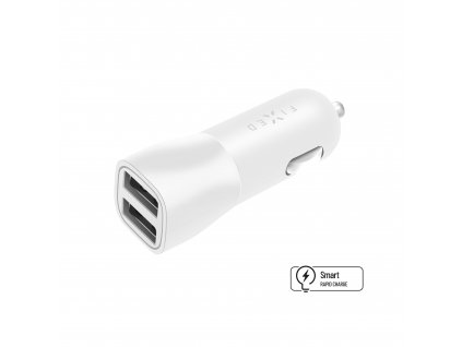 Nabíjačka do auta FIXED s výstupom 2xUSB, 15W Smart Rapid Charge, biela