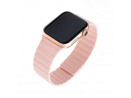 Silikonový řemínek FIXED Magnetic Strap s magnetickým zapínáním pro Apple Watch 42 mm/44 mm/45 mm/49 mm, růžový