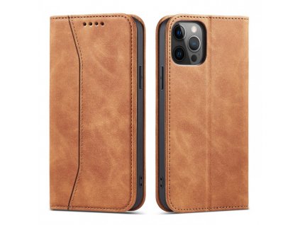 magnet fancy case etui do iphone 12 pro pokrowiec portfel na karty karte podstawka brazowy