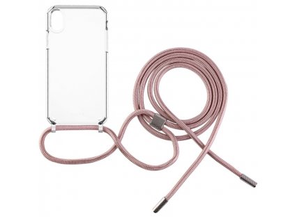 Pouzdro FIXED Pure Neck s růžovou šňůrkou na krk pro Apple iPhone XR