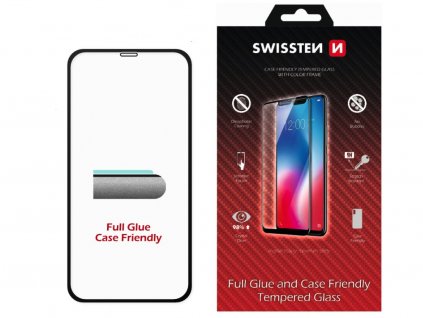 Sklo Swissten full glue colour frame case friendly pro Apple iPhone XR
