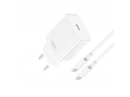 Síťová nabíjačka XO USB-C + USB-C kábel, 20W, biela