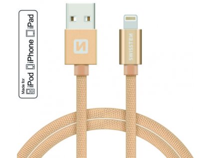 MFI licencovaný datový lightning kabel Swissten textile zlatý 1.2m / 2.0m