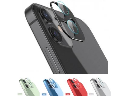 Sapphire lens kovový rámeček s tvrzenými skly pro ochranu fotoaparátu Apple iPhone 12 Mini (Barva Černá)