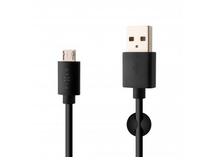 Dlhý dátový a nabíjací kábel FIXED s konektormi USB / micro USB, 2 metre, 20W, čierny