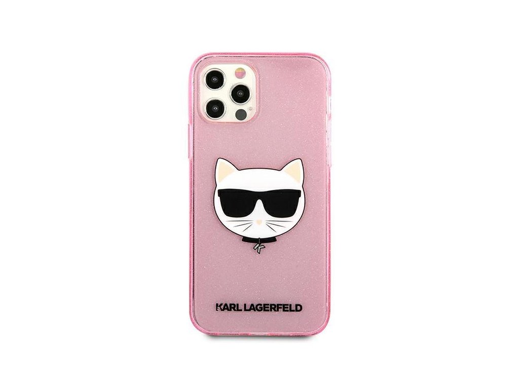 Silikonový kryt - Karl Lagerfeld Choupette Head Glitter - iPhone 12 Pro Max 6.7 - Pink