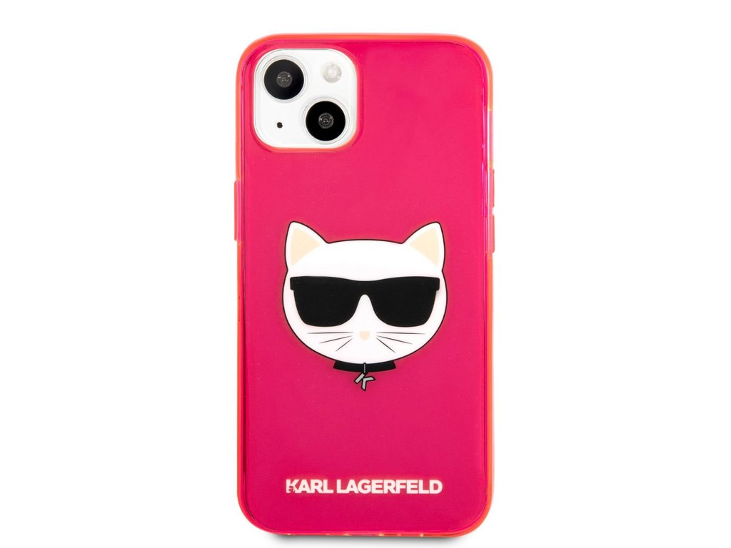 Silikonový kryt - Karl Lagerfeld Choupette Head - iPhone 13 - Fluo Pink