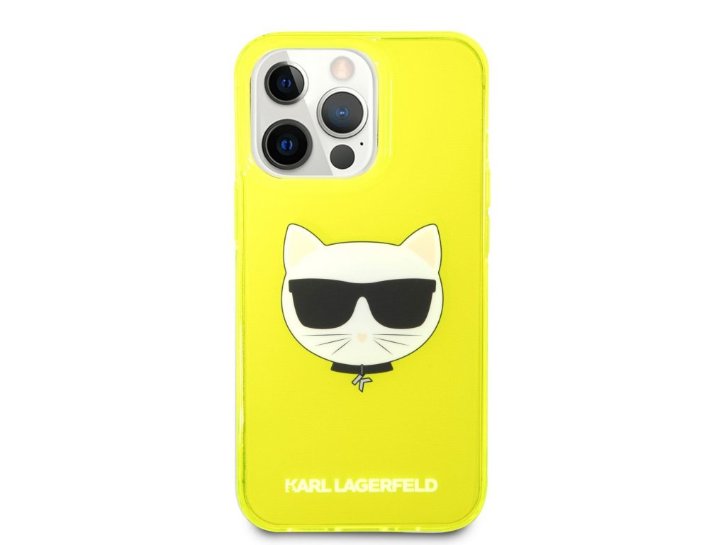 Silikonový kryt - Karl Lagerfeld Choupette Head - iPhone 13 Pro - Fluo Yellow
