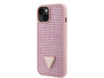 Třpytivý kryt - Guess - Rhinestones Triangle - iPhone 14 - Růžový