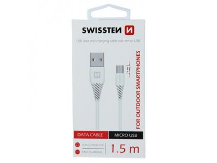 Nabíjecí a datový kabel - Swissten - USB-A/microUSB - 1,5m - Bílá